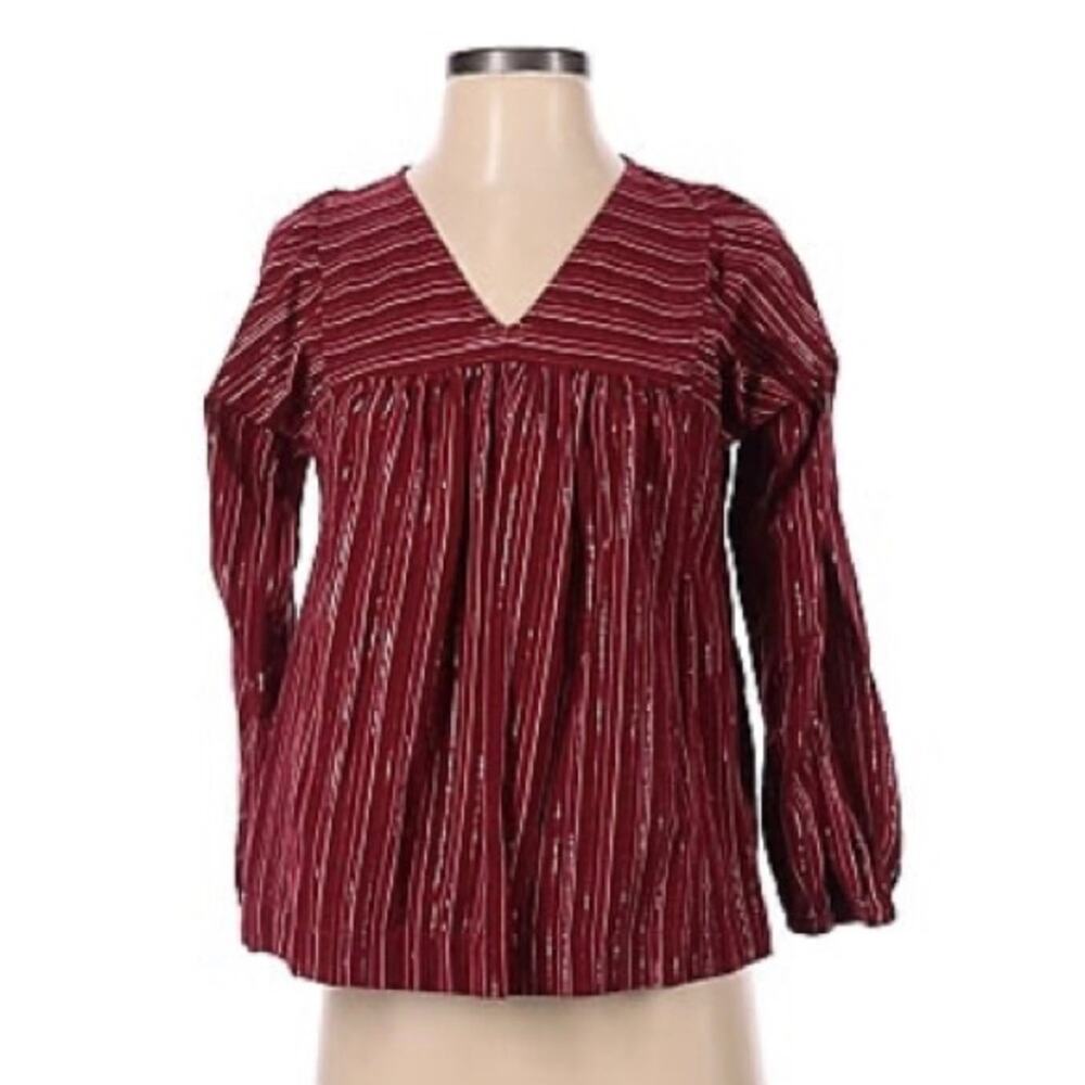 NWT SZ M Madewell Maroon striped peasant top